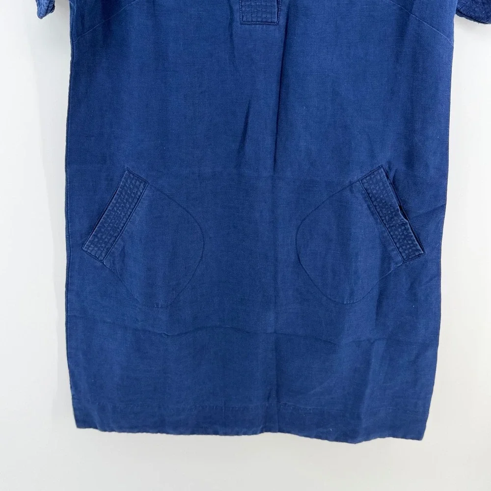 Lauren Ralph Lauren 100% Linen Blue Shift Dress Pockets‎ Short Sleeve Size 6